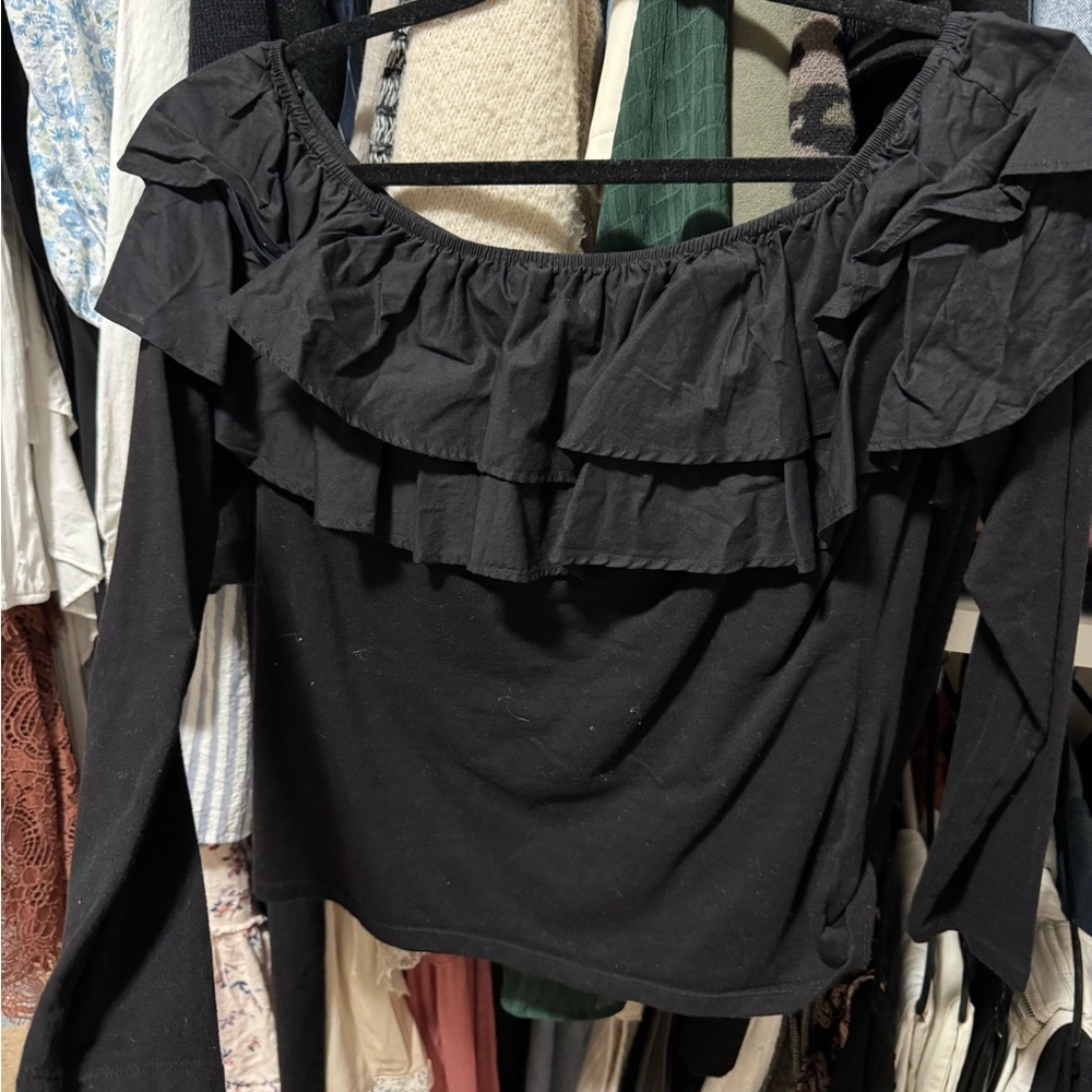 Elegant Black Ruffled Women's Top